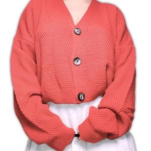RUST BURNT ORANGE CROPPED SWEATER CARDIGAN - OVERSIZED SWEATER